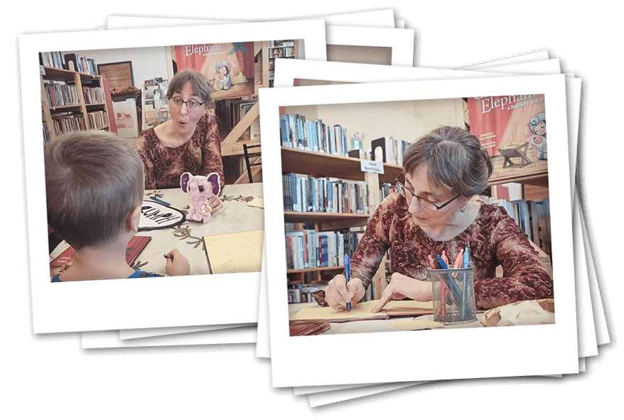 Children's Author Maria Antonia signing her debut picture book, The Christmas Elephant